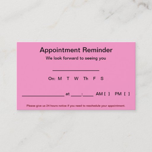 Customizable Appointment Reminder Cards (100 pack-Light Pink) Business Card