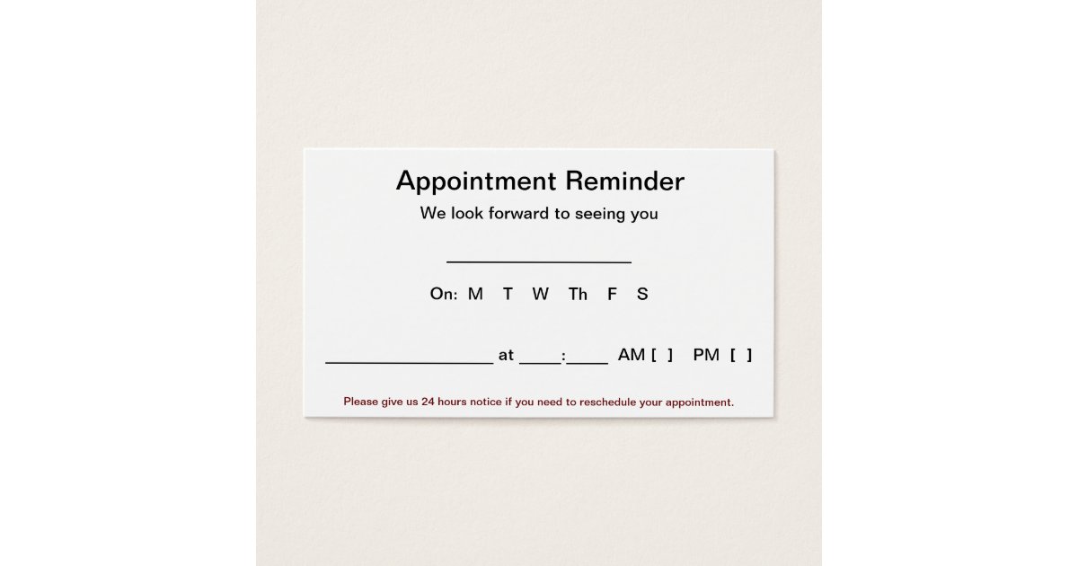 Appointment Reminder Cards (100 packWhite) Zazzle
