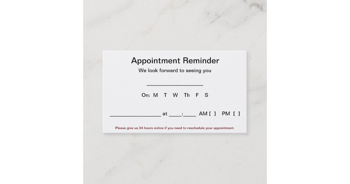 Appointment Reminder Cards (100 packWhite) Zazzle