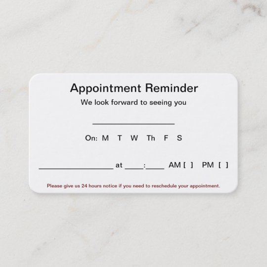 Appointment Reminder Cards (100 pack-White) | Zazzle.com