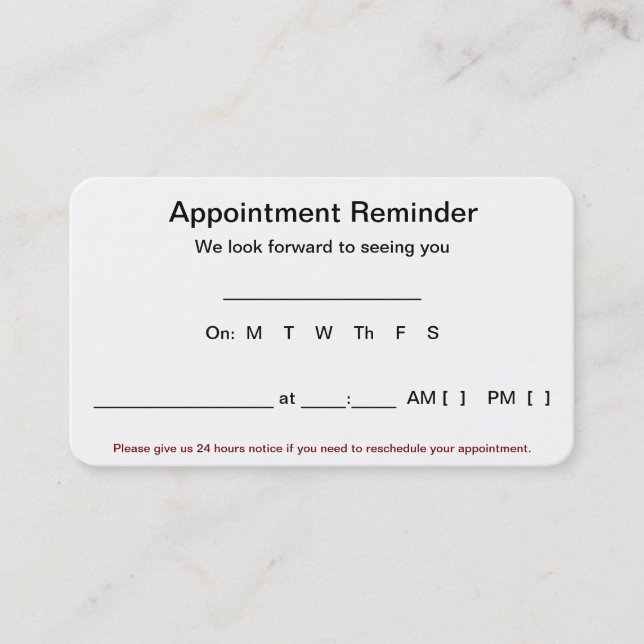 Appointment Reminder Cards (100 pack-White) (Front)