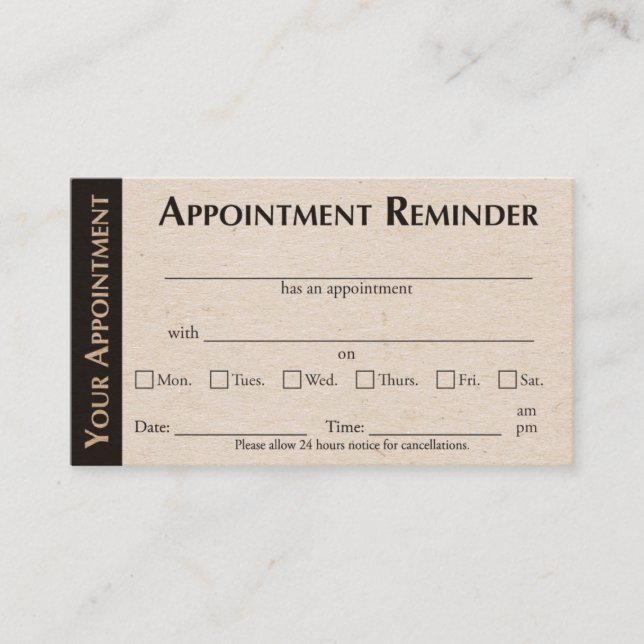 Appointment Reminder Cards - Kraft Color (Front)