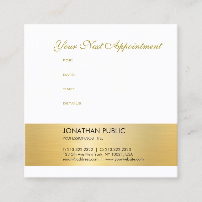 Appointment Reminder Elegant Gold Look Template Card (Front)