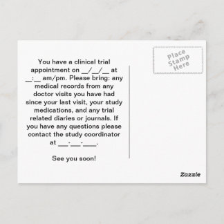 Appointment reminder for clinical trial postcard