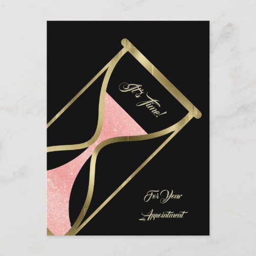 Appointment Reminder Glitzy Rose Gold Hourglass Postcard