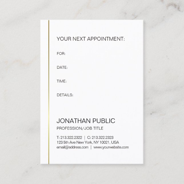 Appointment Reminder Gold Elegant Modern Plain Card (Front)