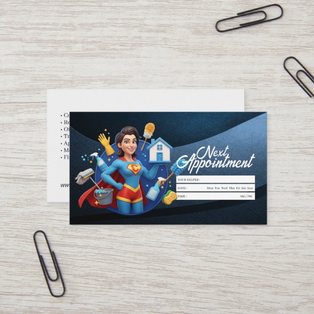 Appointment Reminder House Cleaning Housekeeping Business Card (Front/Back In Situ)