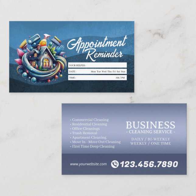 Appointment Reminder House Cleaning Housekeeping Business Card (Front/Back)