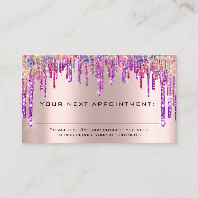 Appointment Reminder Makeup Nails Hair Purple Drip Business Card (Front)