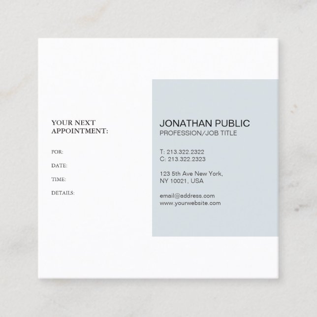 Appointment Reminder Modern Classy Simple Design Card (Front)