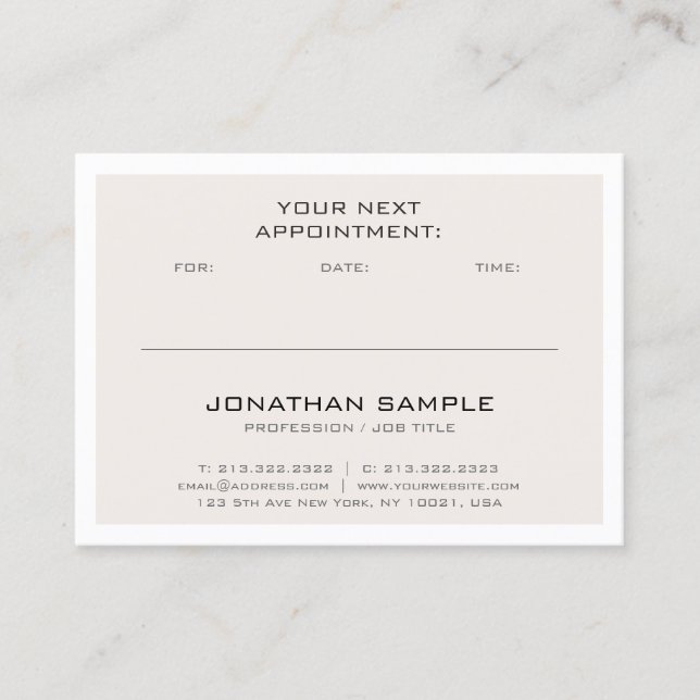 Appointment Reminder Modern Elegant Plain Trendy Card (Front)