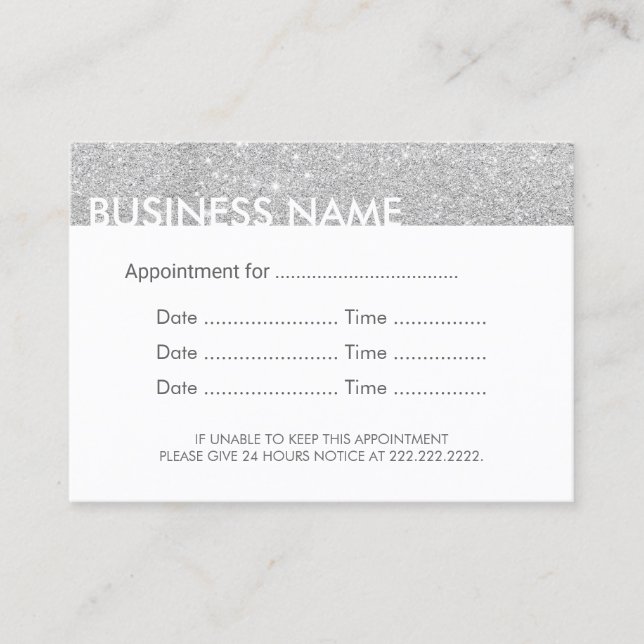 Appointment Reminder Modern Silver Glitter Card (Front)
