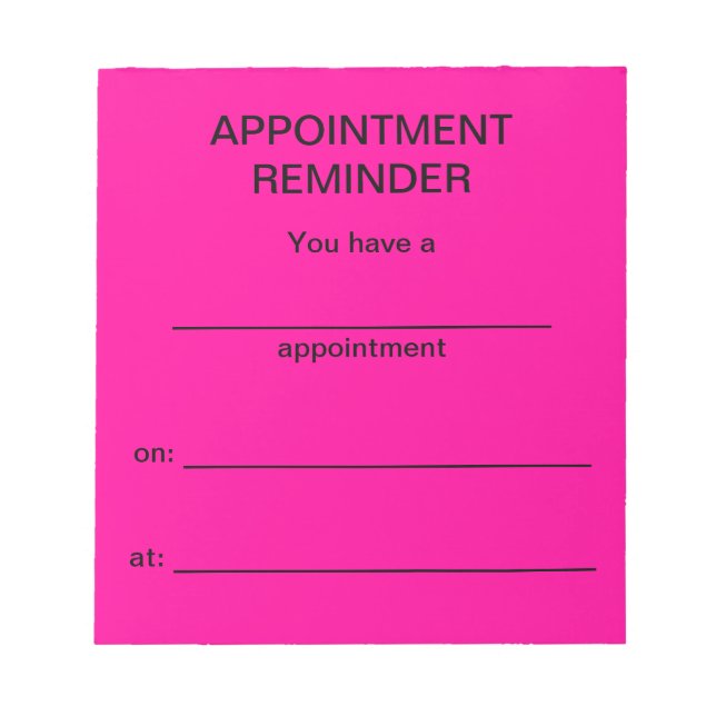 Appointment Reminder Notepad - Bright Pink (Front)
