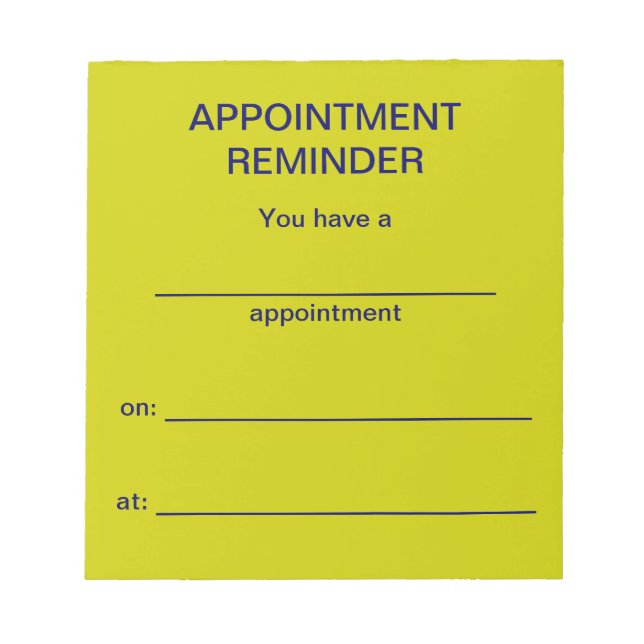 Appointment Reminder Notepad -Bright Yellow (Front)