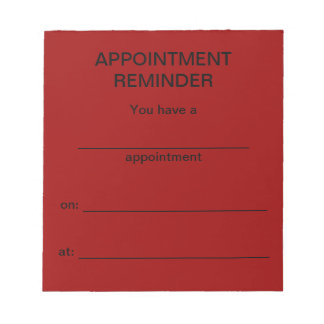 Appointment Reminder Notepad - Red w/Black Text