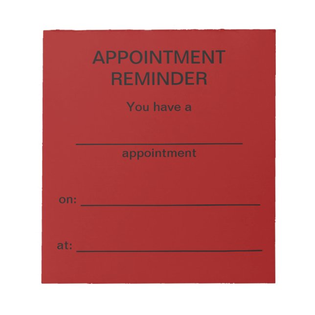 Appointment Reminder Notepad - Red w/Black Text (Front)