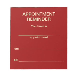 Appointment Reminder Notepad - Red w/White Text