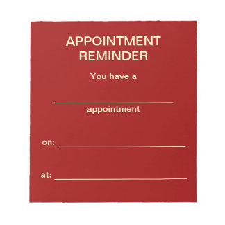 Appointment Reminder Notepad - Red w/White Text