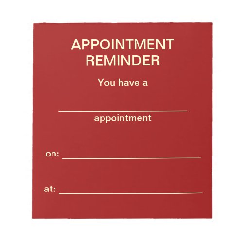 Appointment Reminder Notepad _ Red wWhite Text