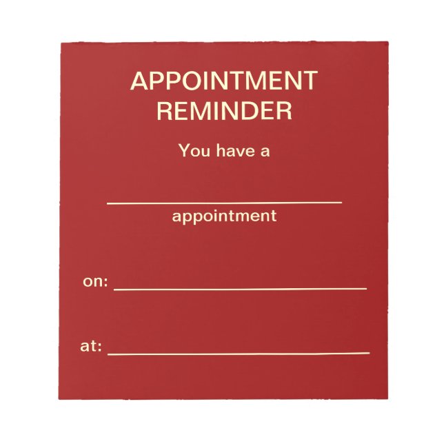 Appointment Reminder Notepad - Red w/White Text (Front)