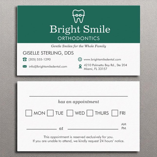 Appointment Reminder Orthodontist Office Braces  Business Card (Creator Uploaded)
