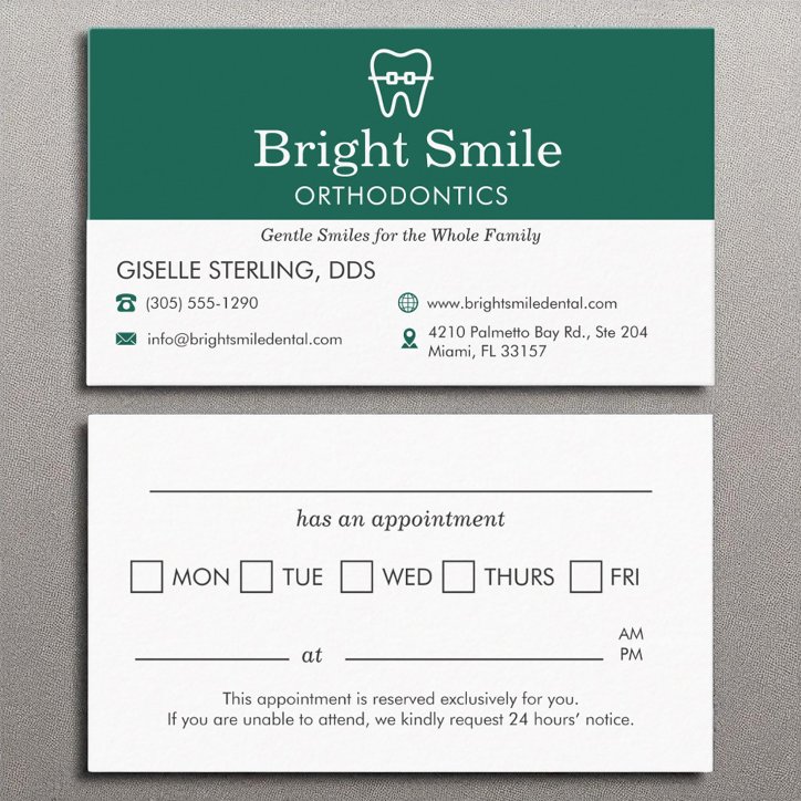 Appointment Reminder Orthodontist Office Braces Business Card