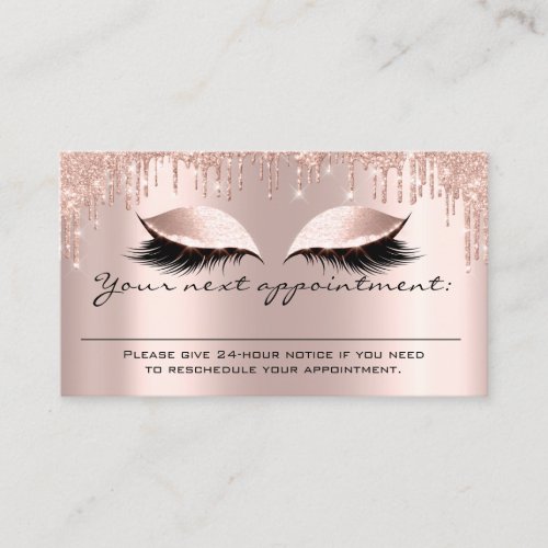 Appointment Reminder Rose Blush Glitter Lashes Business Card