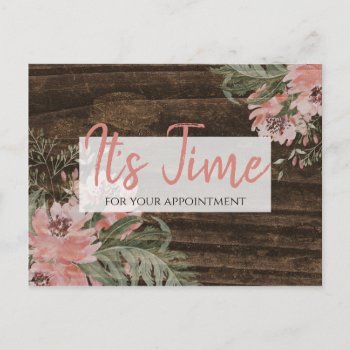 Appointment Reminder Rustic Dark Wood Floral Postcard by GirlyBusinessCards at Zazzle