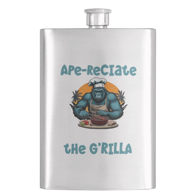 Appreciate The G'rilla Master BBQ Griller Fun Pun Flask (Front)