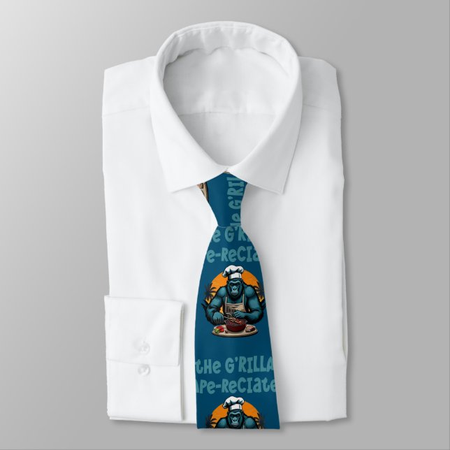Appreciate The G'rilla Master BBQ Griller Fun Pun Neck Tie (Tied)