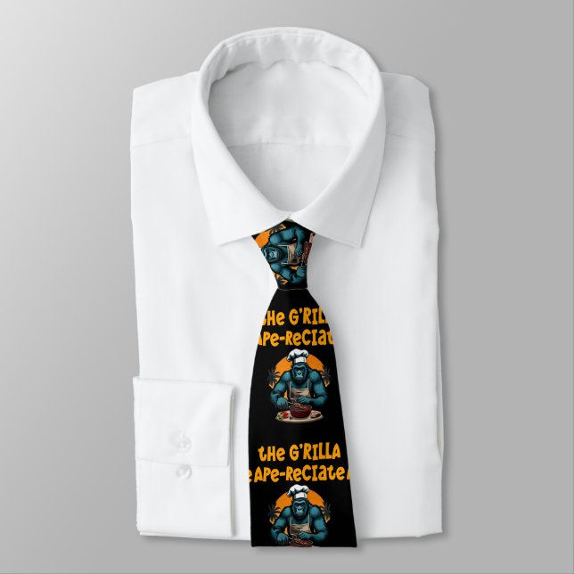 Appreciate The G'rilla Master BBQ Griller Fun Pun Neck Tie (Tied)