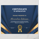 Appreciation Achievement Gold Blue Certificate<br><div class="desc">Appreciation Achievement Gold Blue Certificate Paper Sheets is great to present to your employees, staff, or students on how much you appreciate their contribution to your company, school or organization. Personalize and replace the information with yours. It can be used as an award to recognize a person for various reasons...</div>