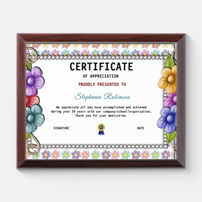 Appreciation Achievement Gold Blue Certificate Awa Award Plaque (Horizontal)