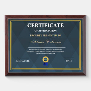 Appreciation Achievement Gold Blue Certificate Award Plaque