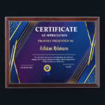 Appreciation Achievement Gold Blue Certificate Award Plaque<br><div class="desc">Appreciation Achievement Gold Blue Certificate</div>