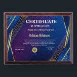 Appreciation Achievement Gold Blue Certificate Award Plaque<br><div class="desc">Appreciation Achievement Gold Blue Certificate</div>