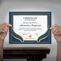 Appreciation Achievement Gold Blue Certificate 