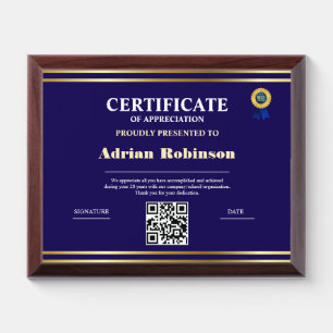 Appreciation Achievement Gold Blue Qr Code Award Plaque
