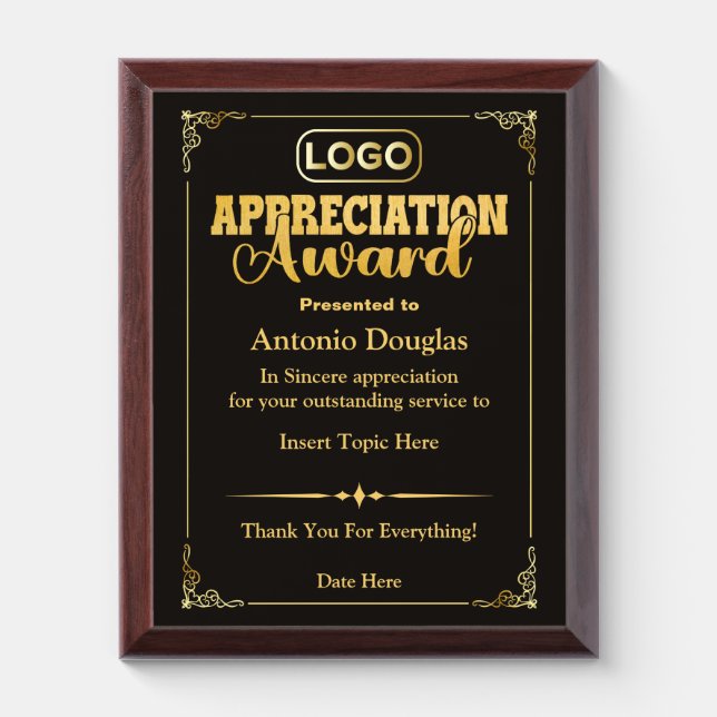 Appreciation Award for Employee | Custom Logo Plaque (Vertical)