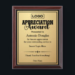 Appreciation Award for Employee | Custom Logo Plaque<br><div class="desc">Award to recognize your favorite Employee. Let them know how much you appreciate them. Personalized Awards for Recognition, Best Words of Appreciation for Employee of the Month</div>