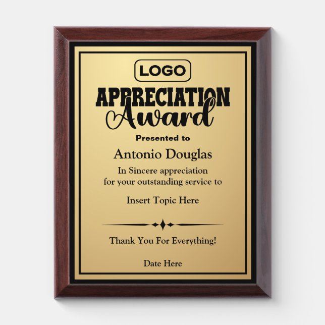 Appreciation Award for Employee | Custom Logo Plaque (Vertical)