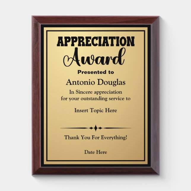 Appreciation Award for Employee Gold & Black Award (Vertical)