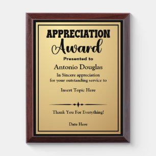 Appreciation Award for Employee Gold & Black Award Plaque