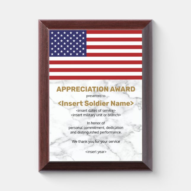 Appreciation Award for Military Service Plaque (Vertical)