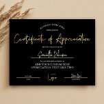 Appreciation Certificate Black Gold Diploma Award<br><div class="desc">Modern Black and Gold Appreciation Award with customizable text and space for your logo, perfect for to award members and employees for their contribution and achievements in a particular field, career or fundraising event. You can use this elegant black & gold professional certificate of apreciation design for any type of...</div>