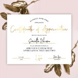 Appreciation Certificate Gold Logo Diploma Award<br><div class="desc">Modern Gold Appreciation Award with customizable text and space for your logo, perfect for to award members and employees for their contribution and achievements in a particular field, career or fundraising event. You can use this elegant white & gold professional certificate of apreciation design for any type of personal or...</div>