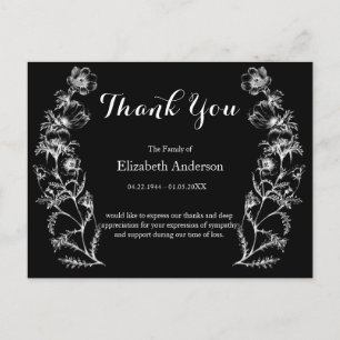 Appreciation Funeral Black White Vintage Flowers Postcard
