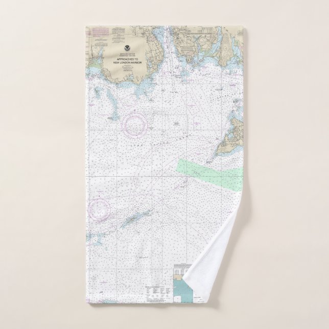 Approaches to New London Harbor Nautical Chart Bath Towel Set (Hand Towel)