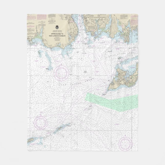 Approaches to New London Harbor Nautical Chart Fleece Blanket (Front)