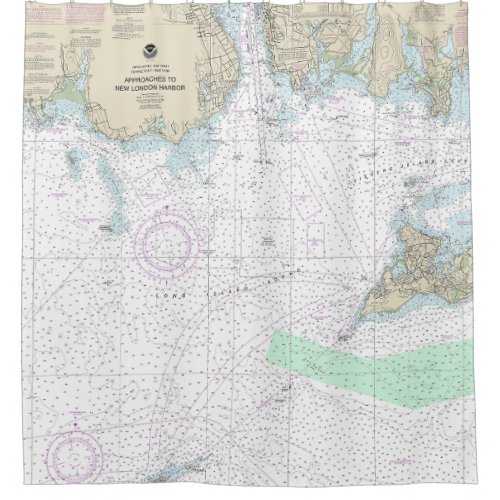 Approaches to New London Harbor Nautical Chart Shower Curtain